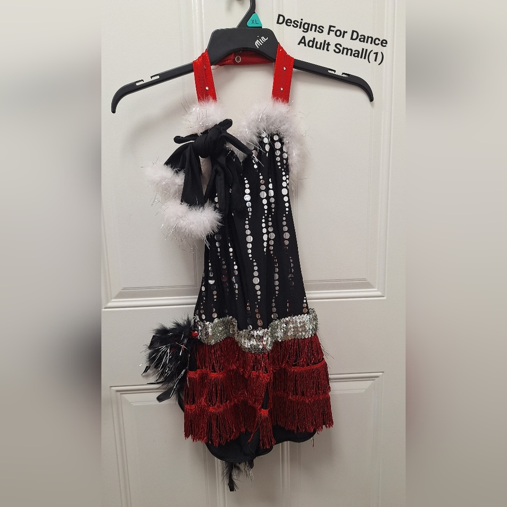 Women's Sequin Dance Costume with Red Fringe